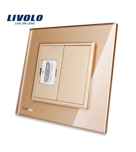 Priza simpla HDMI Livolo cu rama din sticla, auriu