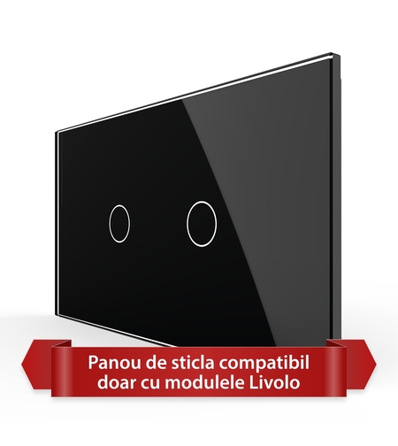 Panou Intrerupator Simplu + Simplu cu Touch LIVOLO din Sticla, Standard Italian - 4M, negru
