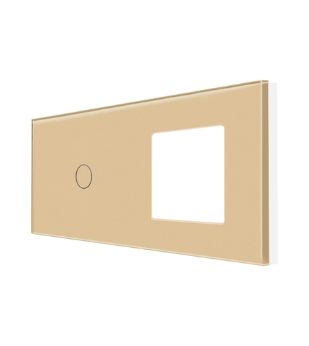 Panou Intrerupator Simplu cu Touch si Priza Simpla Din Sticla LUXION, auriu