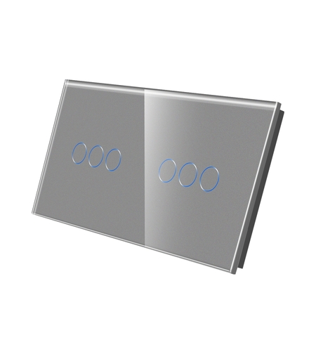 Panou Intrerupator Triplu + Triplu cu Touch Din Sticla LUXION, gri