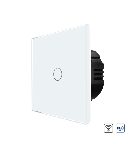 Intrerupator Simplu Wi-Fi + RF433 cu Touch din Sticla LUXION, alb