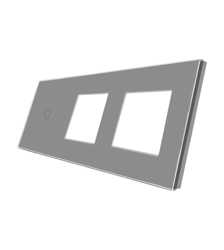 Panou Intrerupator Simplu cu Touch si 2 Prize Din Sticla LUXION, gri