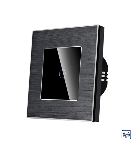 Intrerupator Simplu cu Touch din Sticla si Rama de Aluminiu LUXION, RF433, negru