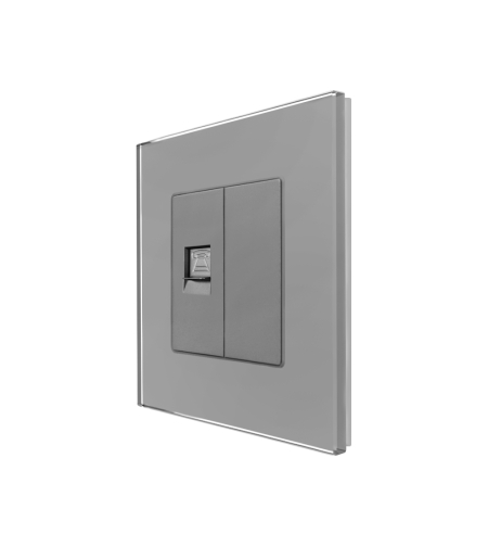 Priza Telefon + Blank cu Rama din Sticla LUXION, gri