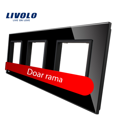 Rama priza tripla Livolo din sticla, negru