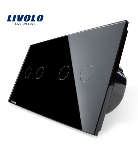 Intrerupator dublu + dublu cu touch Livolo din sticla, negru