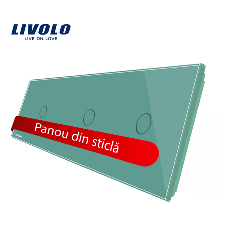 Panou intrerupator simplu+simplu+simplu cu touch Livolo din sticla, verde