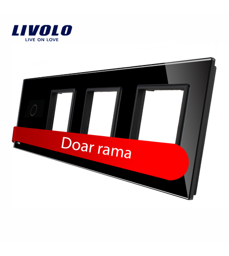 Rama intrerupator cu touch simplu+priza tripla LIVOLO din sticla, negru
