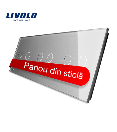 Panou intrerupator dublu+dublu+dublu cu touch Livolo din sticla, gri