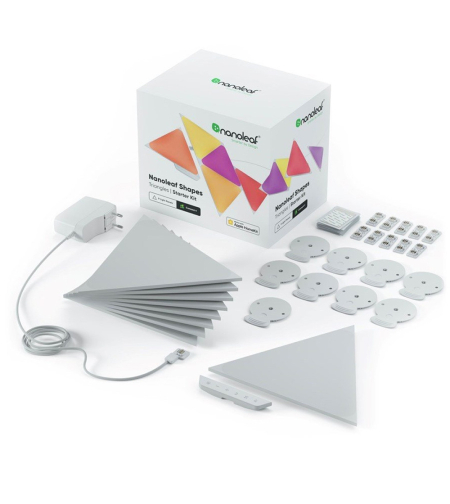 Kit 9 Panouri luminoase Nanoleaf Shapes Triangles, Iluminare LED RGBW, Senzor muzica, Flux luminos total 720 lumeni