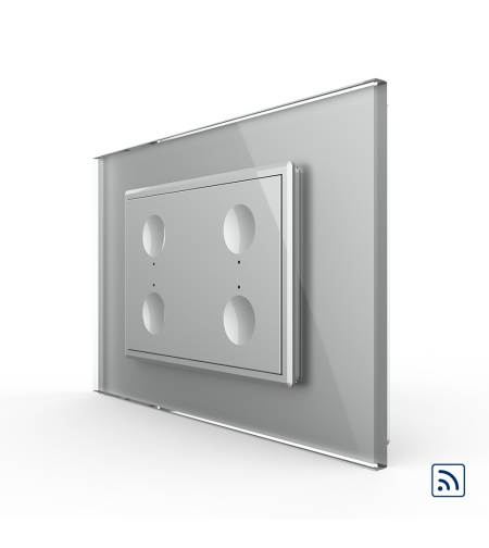Intrerupator cvadruplu wireless cu touch Livolo cu rama din sticla, standard Italian - Serie noua, gri