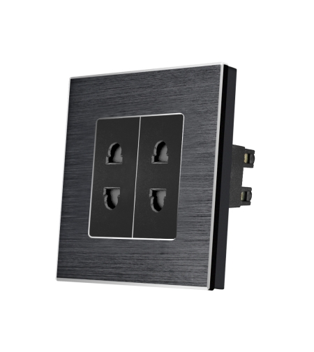 Priza Dubla cu Module Inguste cu Rama din Aluminiu LUXION, negru