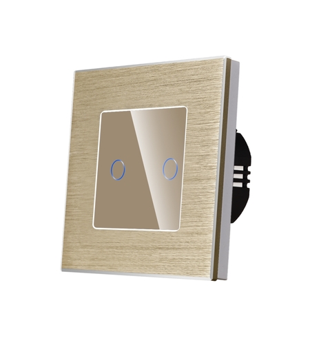 Intrerupator Dublu cu Touch din Sticla si Rama de Aluminiu LUXION, auriu