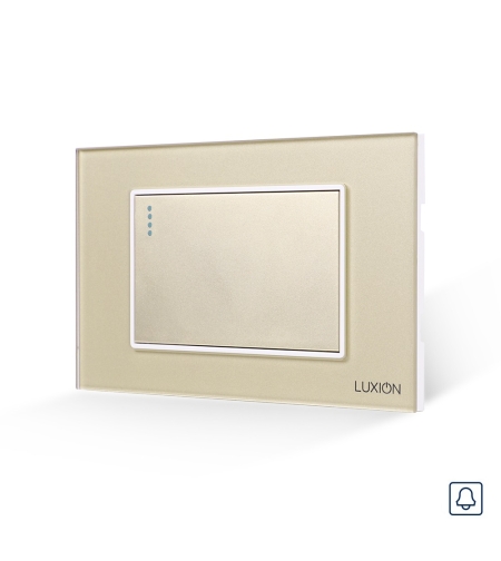 Intrerupator cu Revenire (Sonerie) Mecanic LUXION cu Rama din Sticla, Standard Italian, 3M, auriu