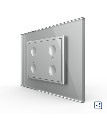 Intrerupator cvadruplu cap scara / cap cruce cu touch Livolo cu rama din sticla, standard Italian - Serie noua, gri