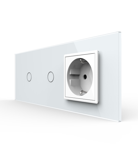 Intrerupator Simplu + Simplu + Priza LIVOLO cu Rama Din Sticla, Standard Italian, 6M, alb