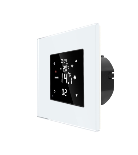 Termostat Wi-Fi pentru incalzirea electrica LUXION cu Rama din Sticla, alb