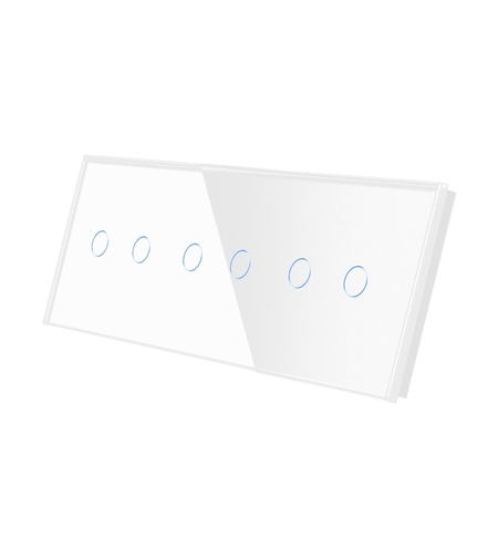 Panou Intrerupator Dublu + Dublu + Dublu cu Touch Din Sticla LUXION, alb