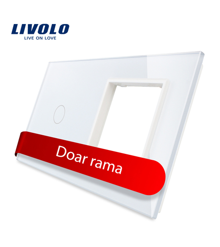 Panou intrerupator simplu cu touch si priza simpla Livolo din sticla, alb