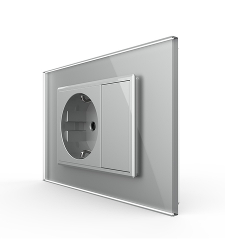 Priza simpla cu blank Livolo cu rama din sticla 3M, standard Italian, Serie noua, gri
