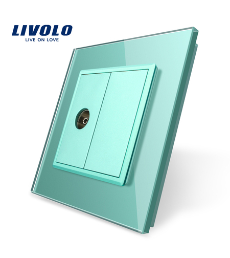 Priza simpla TV Livolo cu rama din sticla, verde