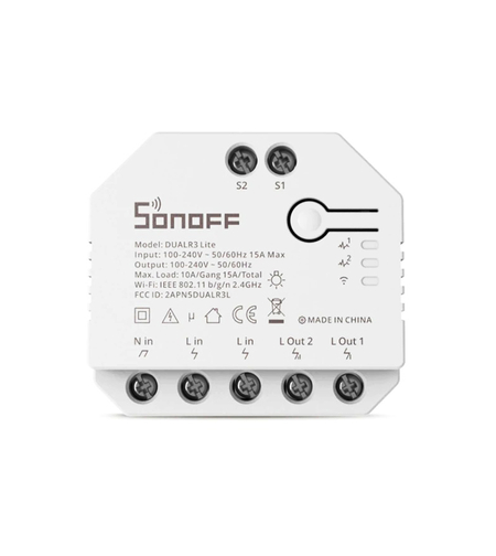 Releu Sonoff Dual R3 Lite cu 2 canale, Programari, Wi-Fi 2.4 GHz