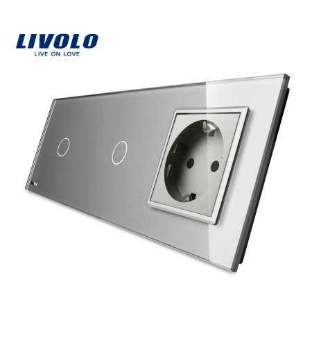 Intrerupator LIVOLO simplu+simplu cu touch si priza din sticla, gri