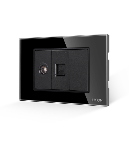 Priza TV + Internet cu Rama din Sticla LUXION, Standard Italian, 3M, negru