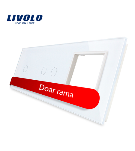 Panou intrerupator simplu+dublu+ priza Livolo din sticla, alb