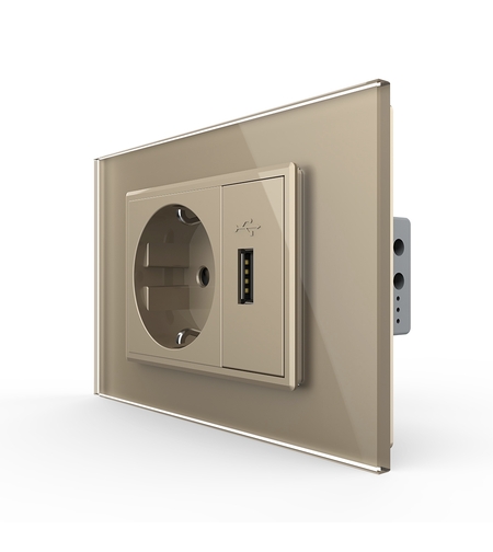 Priza simpla cu USB Livolo standard italian, auriu