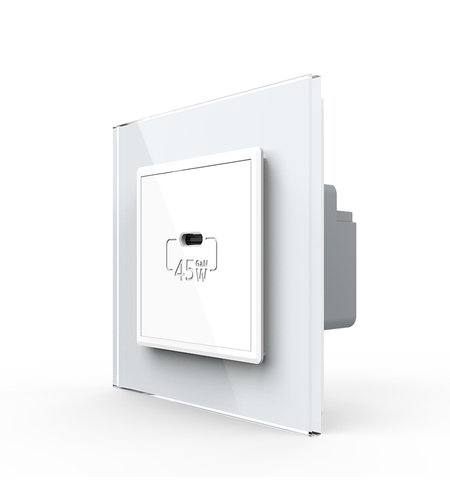 Priza USB Tip C Livolo cu Rama din Sticla, alb