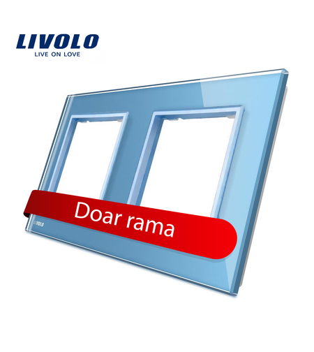 Rama priza dubla Livolo din sticla, albastru
