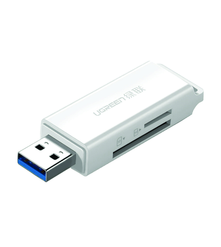 Cititor de carduri Ugreen CM104, Intrare USB 3.0, Sloturi TF / SD, Alb