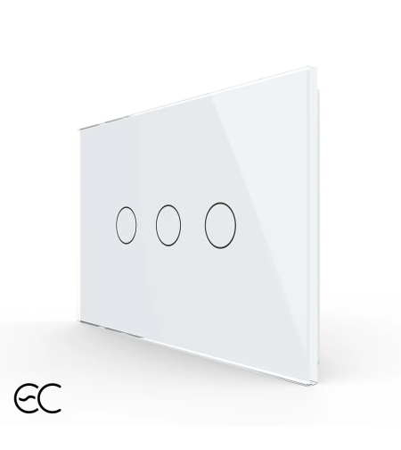 Intrerupator triplu cu touch Livolo din sticla, standard Italian, protocol ZigBee EC - Serie noua, alb