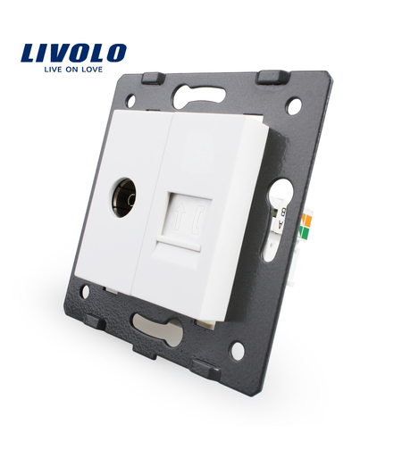 Priza dubla TV + telefon Livolo, alb