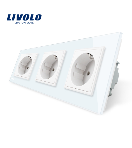 Priza tripla Livolo cu rama din sticla, alb