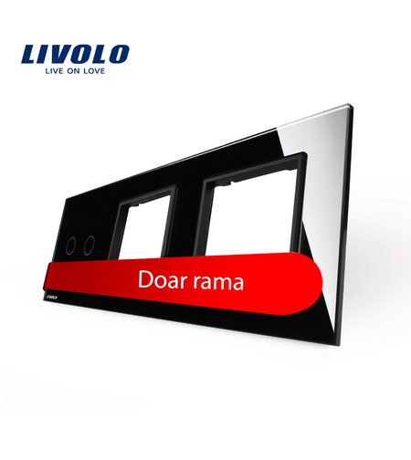 Panou intrerupator dublu cu touch si 2 prize Livolo din sticla, negru