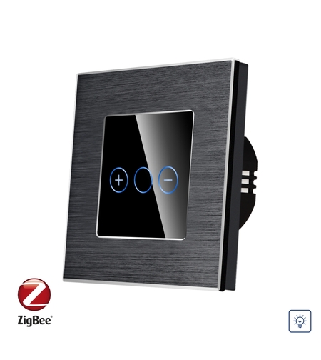Intrerupator Simplu cu Variator cu Touch din Sticla si Rama de Aluminiu LUXION, protocol Zigbee, negru