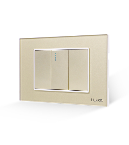 Intrerupator Simplu Mecanic 1M si 2 Taste False LUXION cu Rama din Sticla, Standard Italian, 3M, auriu