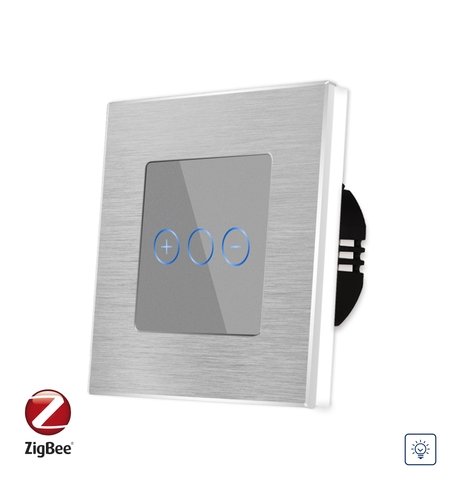Intrerupator Simplu cu Variator cu Touch din Sticla si Rama de Aluminiu LUXION, protocol Zigbee, gri