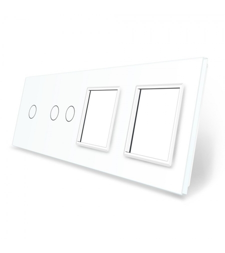 Panou intrerupator simplu+dublu si 2 prize Livolo din sticla, alb