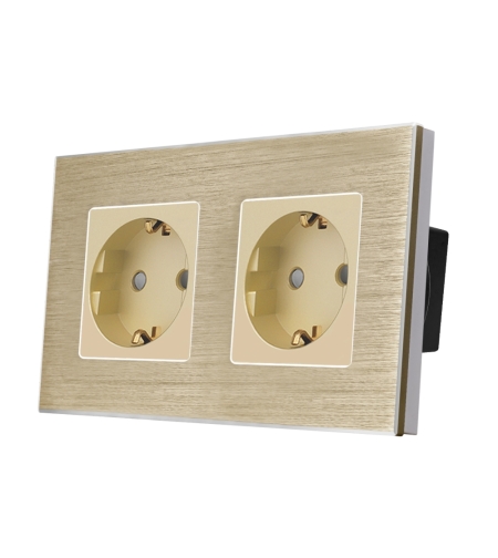 Priza Dubla LUXION cu rama din aluminiu, auriu