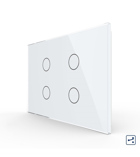 Intrerupator cvadruplu cap scara / cruce cu touch Livolo din sticla, standard Italian - Serie noua, alb