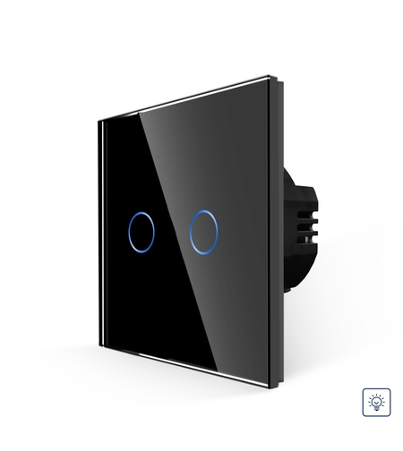 Intrerupator Dublu cu Variator si Touch din Sticla LUXION, negru