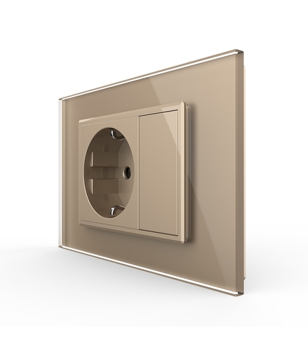 Priza simpla cu blank Livolo cu rama din sticla 3M, standard Italian, Serie noua, auriu