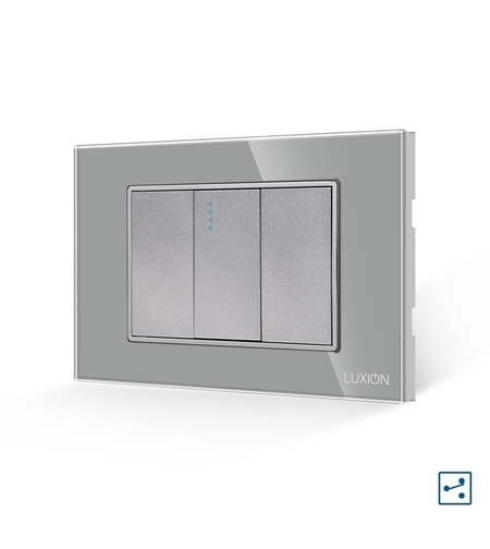 Intrerupator Simplu Cap Scara Mecanic 1M si 2 Taste False LUXION cu Rama din Sticla, Standard Italian, 3M, gri