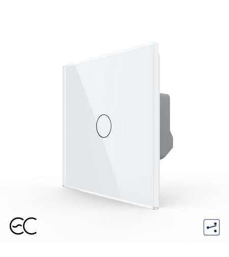 Intrerupator Simplu Cap Scara / Cruce cu Touch LIVOLO din Sticla - Protocol ZigBee EC, alb