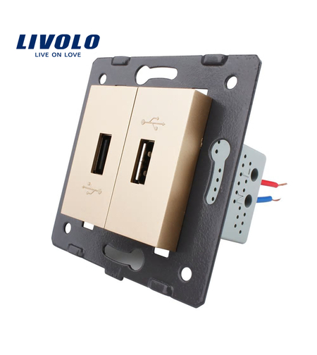 Priza Dubla USB Livolo, auriu