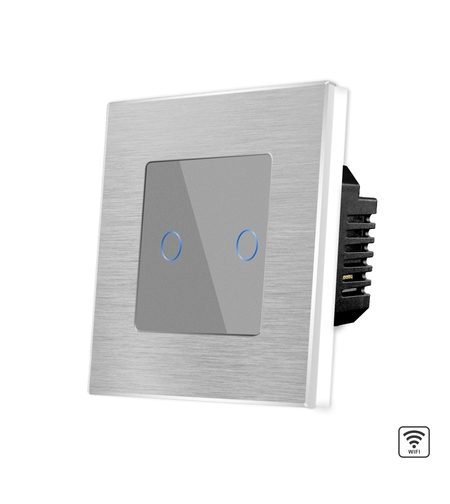 Intrerupator Dublu Wi-Fi cu Touch din Sticla si Rama de Aluminiu LUXION, gri