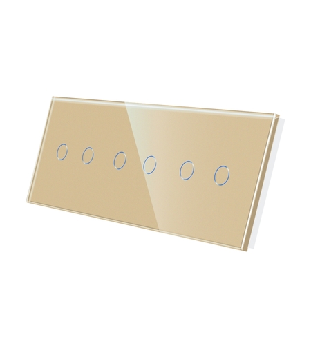 Panou Intrerupator Dublu + Dublu + Dublu cu Touch Din Sticla LUXION, auriu